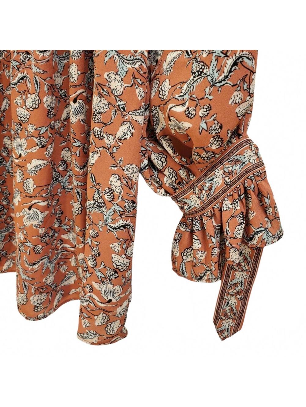 Max Studio Terracotta Floral Blouse with Tie Sleeves - Picture 6 of 8